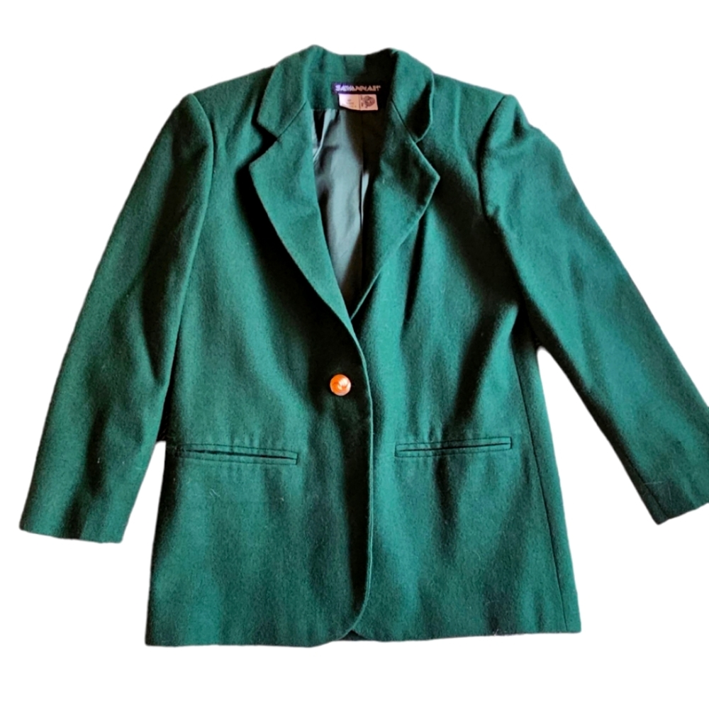 Savanna Vintage Dark Green 100% Wool Blazer, size 4P